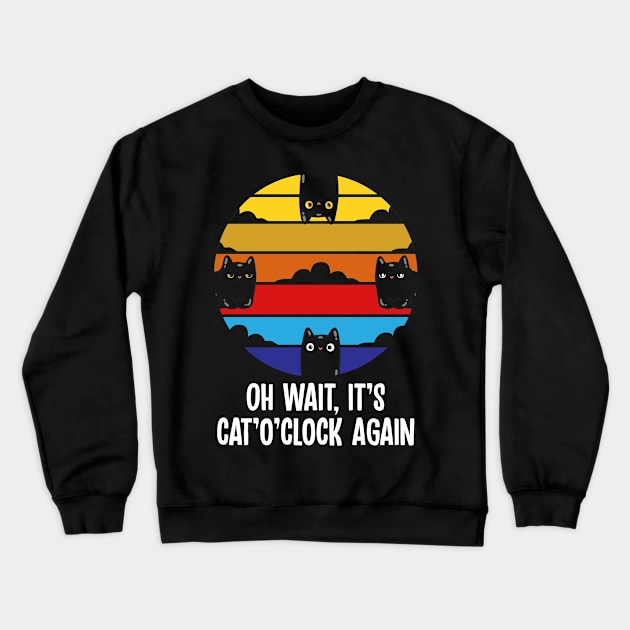 Cat O'Clock Retro Vintage Sunset Cat Lover Gift Crewneck Sweatshirt by 2blackcherries